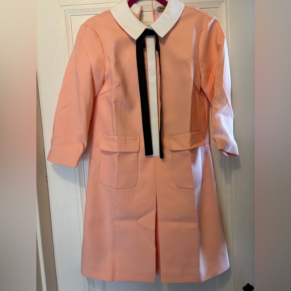 NWT L Alaroo Peach Long Sleeve Dress with Black Tie Detail and Pockets!